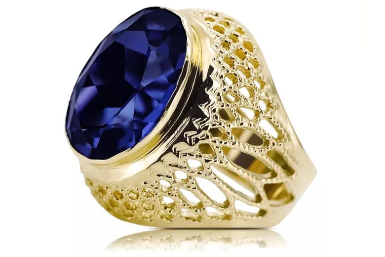 Saphir Or jaune 14 carats Anneau Artisanat vintage vrc089y